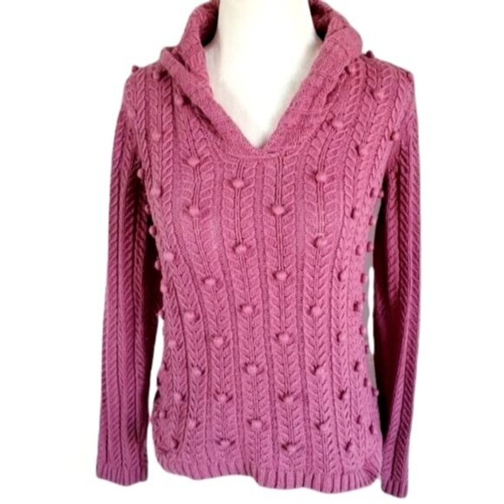 CHARTER CLUB Sweater SZ‎ S Argora Lavender Pullover Pom Poms Soft 3D Knit V-Neck